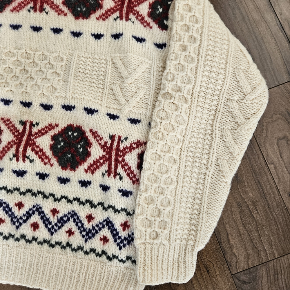 Vintage IZOD Hand Knit Shetland Wool Nordic Fair Isle Sweater Mens Large - Picture 3 of 9